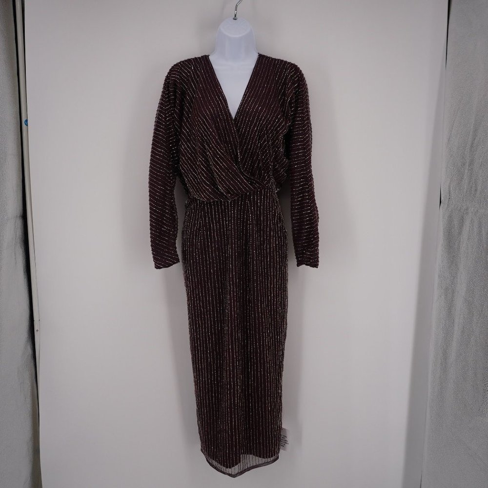 ASOS DESIGN Women's NWT Gold Linear Mauve Embellished Batwing Midi Dress Size 4